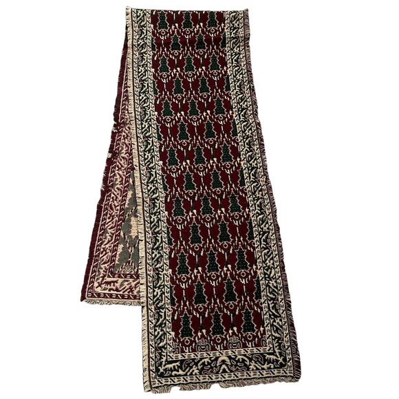 Christmas Tree Decor Table Runner Jacquard Reversible 100% Cotton Red Green 72" - Picture 1 of 6